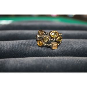 Pale Yellow Stone Clear Rhinestone Silver Band Fashion‎ Costume Ring Size 5